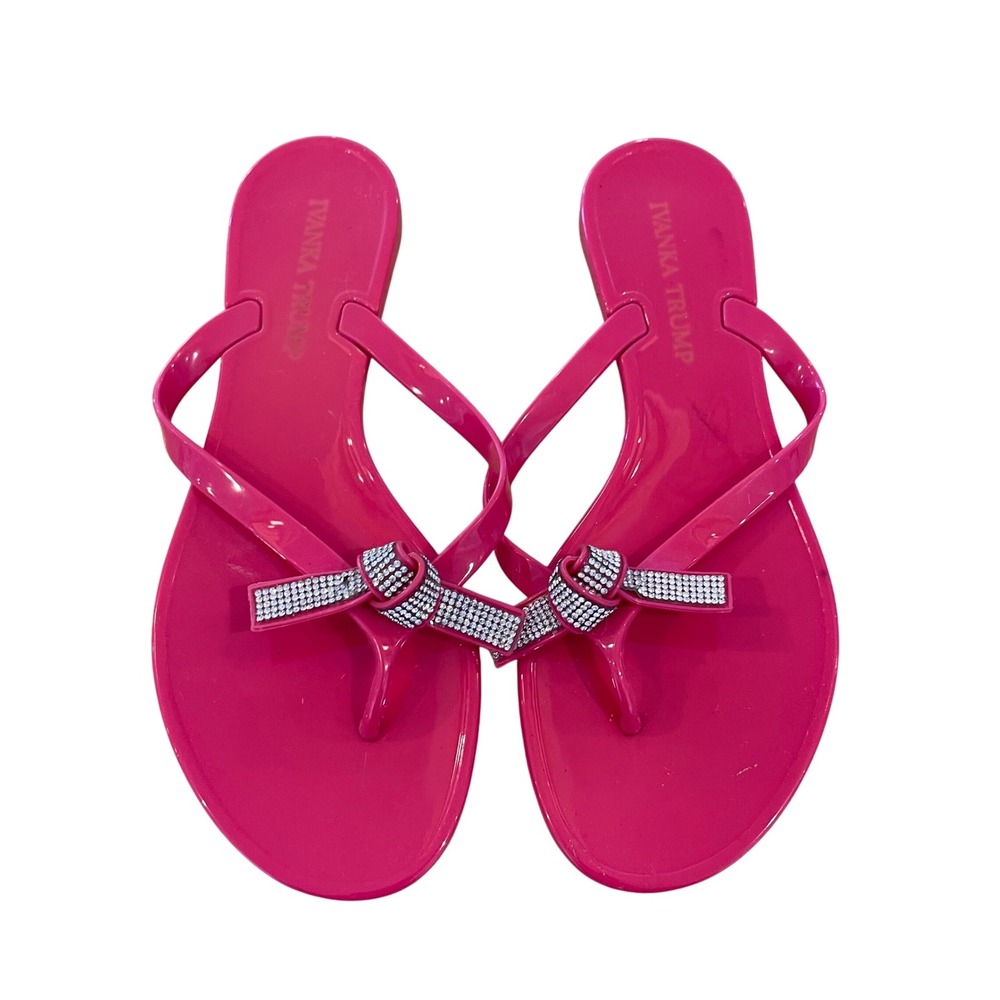 Ivanka Trump Pink Jelly Thong Sandals with Rhinestone Bow Accent